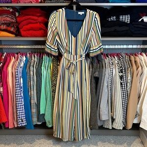 June & Hudson multicolored striped 1/2 sleeve v neck lined cropped jumpsuit S